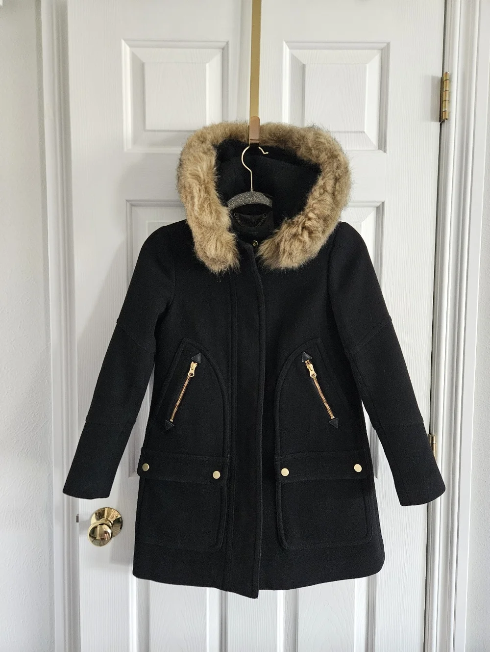 NWOT J.Crew Chateau Wool Italian Stadium Cloth Hooded Parka- 000Petite - Picture 1 of 7